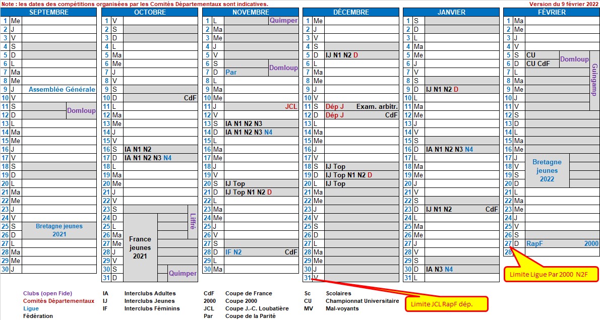 Calendrier 2023 Bretagne Calendrier 2022 | Ligue De Bretagne Des Echecs